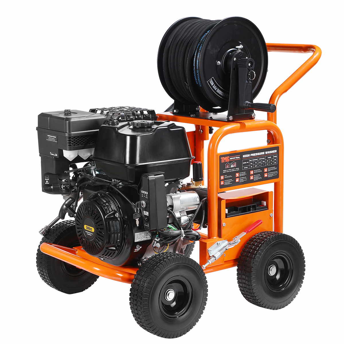 4000 PSI Gas Pressure Washer, 4 GPM, 500cc Gas Engine, Industrial Triplex Pump, 98' Hose Reel, TMG-GPW40R
