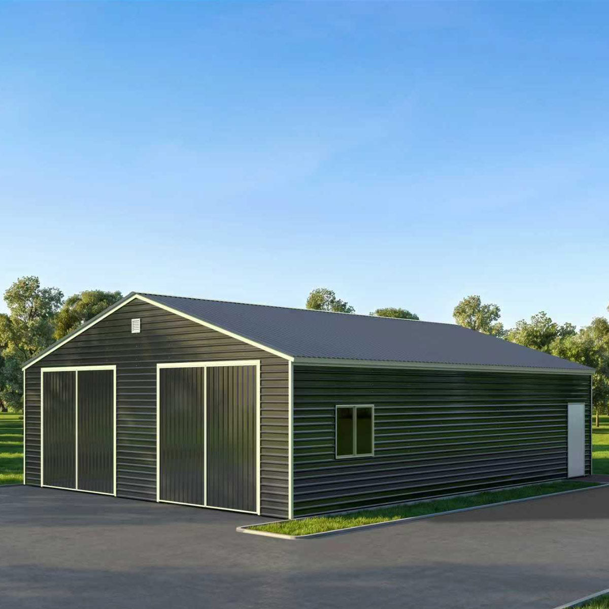 30' x 40' Metal Garage Shed Steel Building, 35 PSF Snow Load Rated, 10' Front Doors, Side Entry Door, Engineering Drawing TMG-MSE3040-SR35