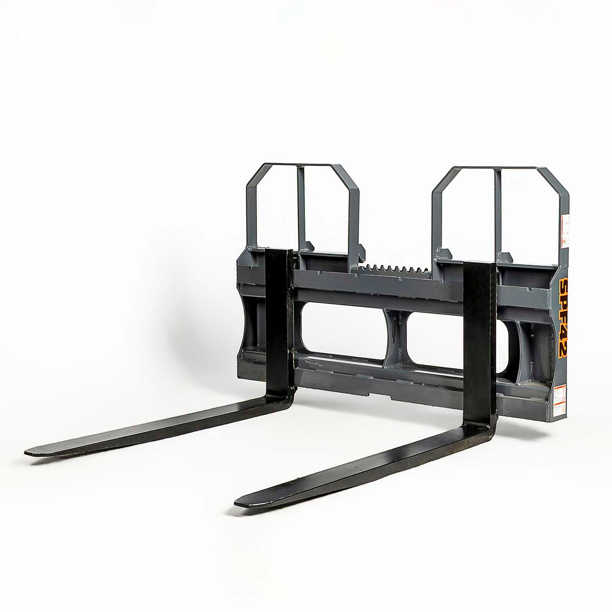 42" pallet fork for skid steer with heavy-duty Class II forks, 4,200 lbs capacity, and wide guard, TMG-SPF42