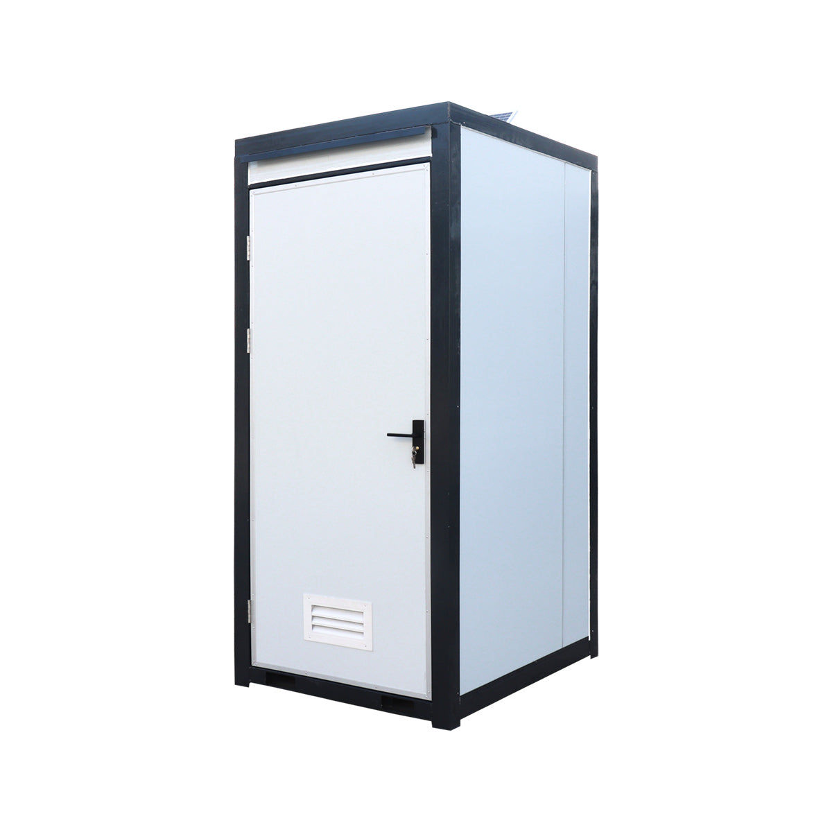 TMG FTS04 4ft portable washroom with ceramic toilet, triangular sink, solar powered exhaust fan, steel frame, EPS wall panels, and PVC wood grain floor