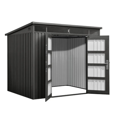 TMG-MS0608P-PRO 6x8 Pro Series galvanized metal shed with 79 inch pent roof, skylight, vents, and 50x68 inch door opening for secure outdoor storage
