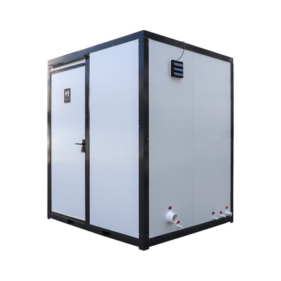 TMG-FTB76 7’ Portable Shower Bathroom with glass shower stall, ceramic toilet, basin, and solar exhaust fan for outdoor worksites