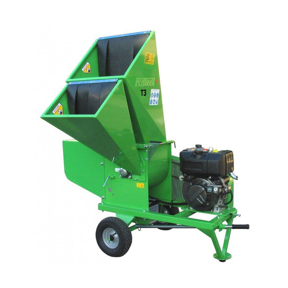 Peruzzo T3 Italian-made wood chipper with 13 HP Honda engine and 3-1/4" chipping capacity
