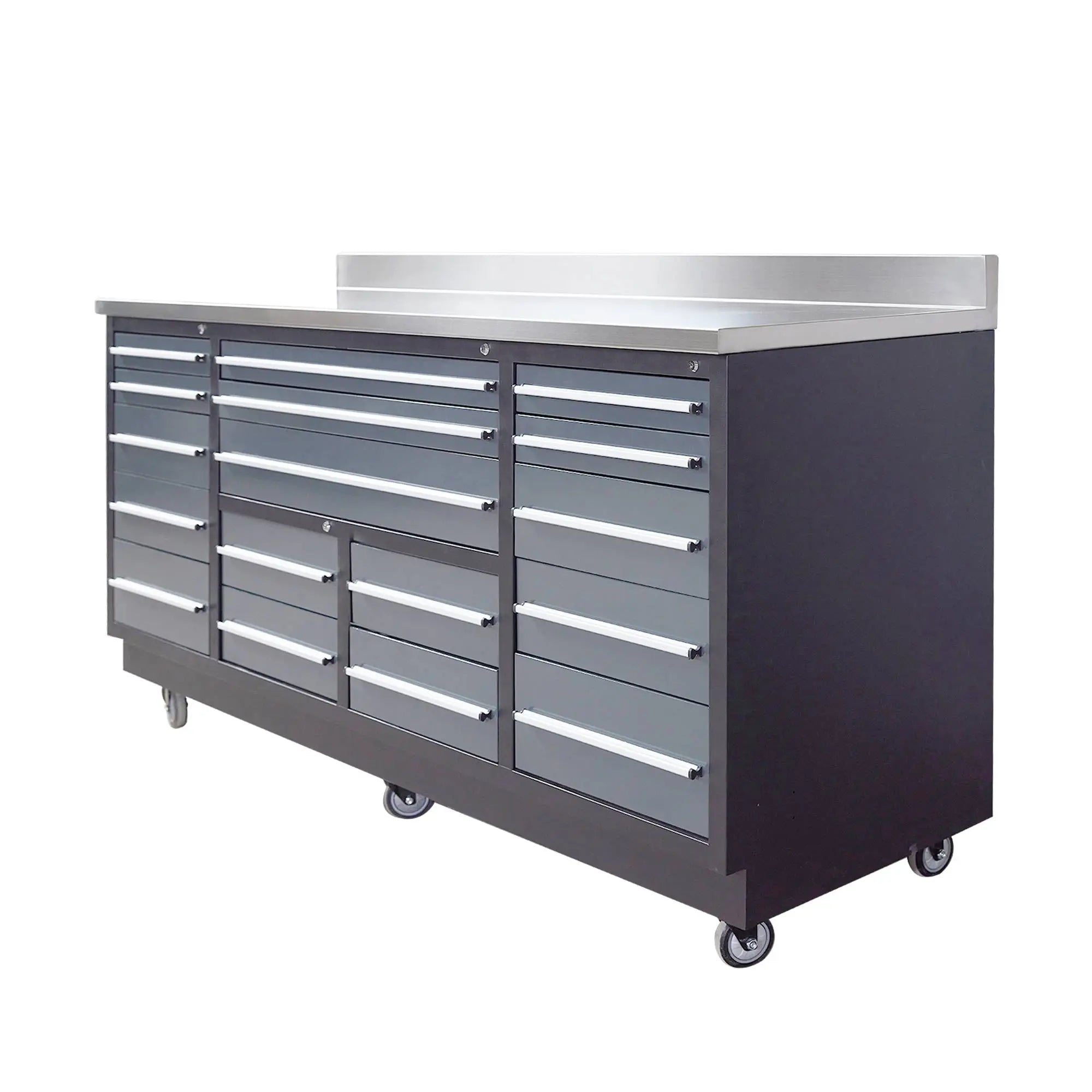 Pro Series 7-Ft 17-Drawer Workbench with Stainless Steel Top, Ball Bearing Double Slides & Casters, TMG-WB717