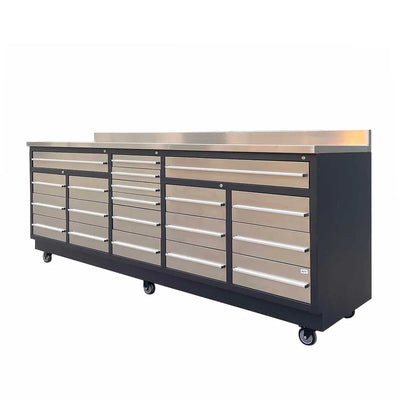 TMG Industrial Pro Series 9-FT 20 Drawer Workbench with Stainless Table Top and Drawer Fronts, Double Slide Lockable Drawers, TMG-WB921S(Previously TMG-WB21DS)