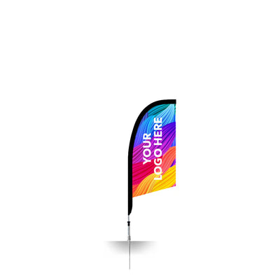 Small Size Custom Printed Feather Flag showing single colorful logo mockup with spike.