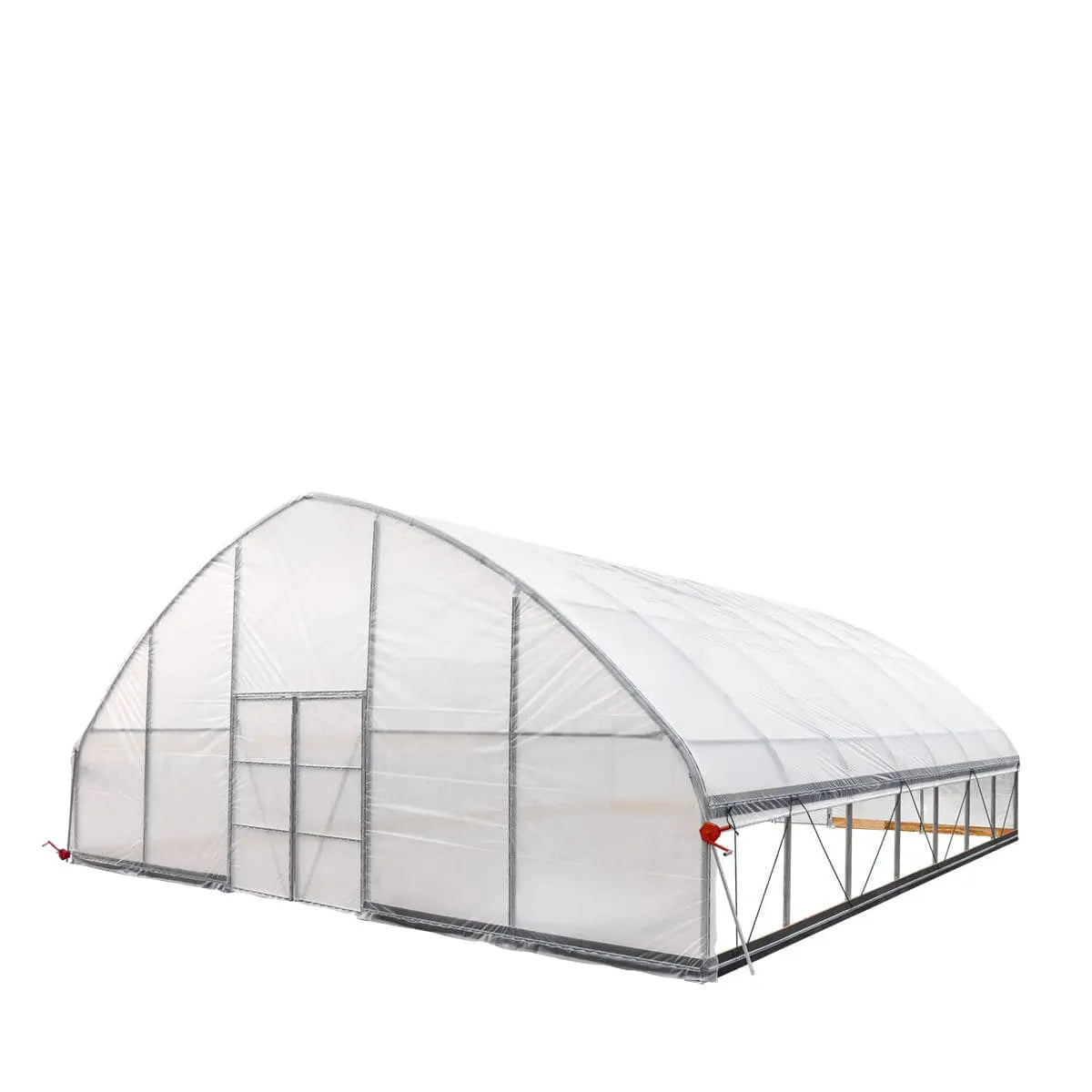 TMG-GH3030-V2 30' x 30' commercial tunnel greenhouse with 6 mil clear EVA poly cover and roll-up sides, view 2.
