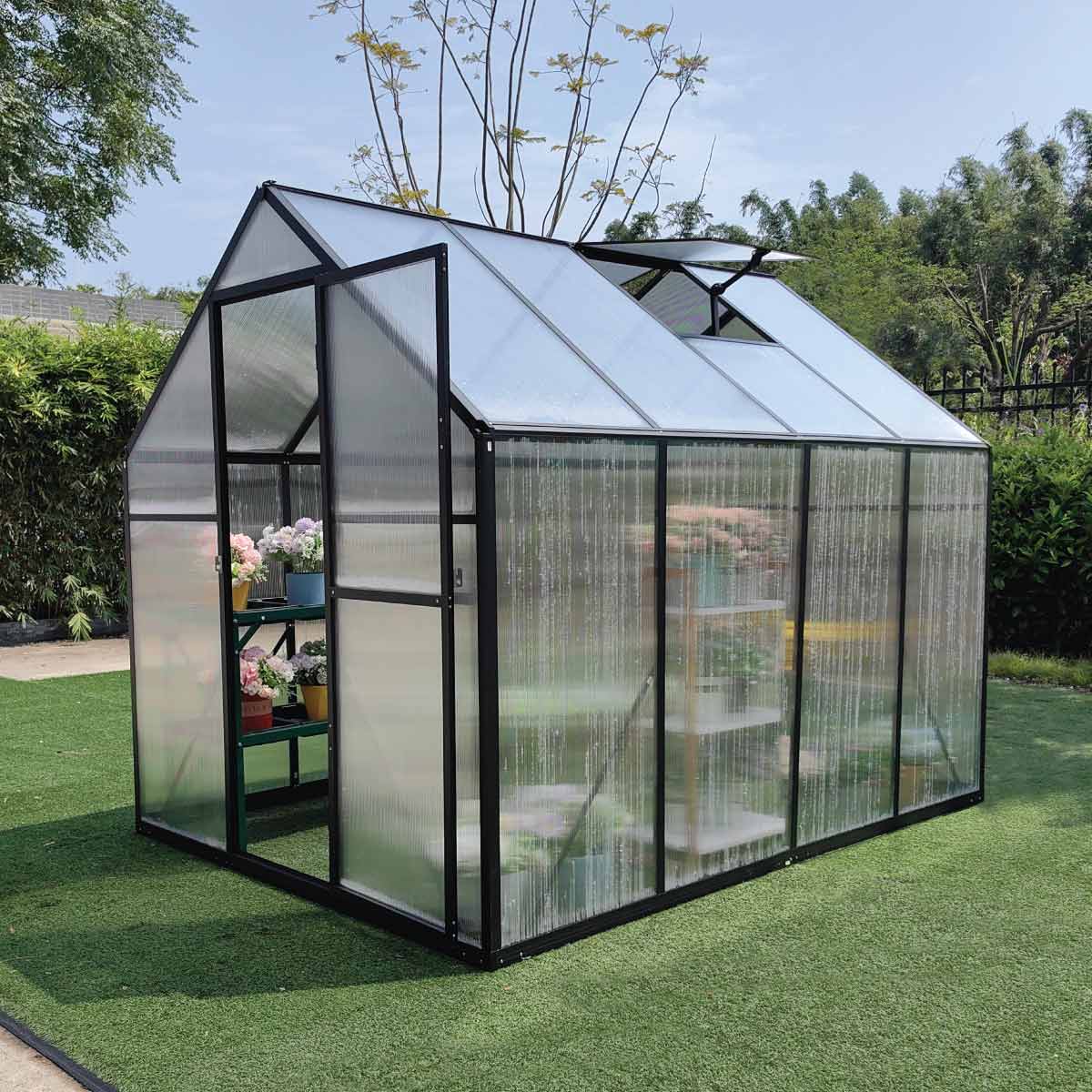 6' x 8' Greenhouse with Polycarbonate Roof and Walls, Durable Aluminum Frame, Quick Assembly, Essential Series, TMG-GHE0608