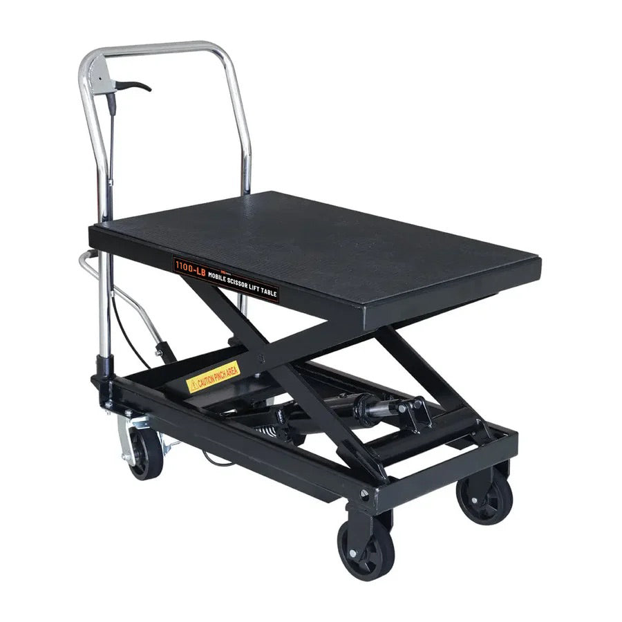 1100-lb Mobile Scissor Lift Table, 34" Lifting Height, Foot Pedal Operation, Rubber Padded Tabletop, TMG-ALS05 TMG Industrial