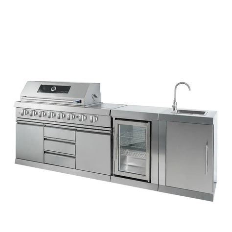 TMG Industrial Stainless Steel Outdoor Kitchen, 6 Main Burners, Rear Burner, Side Burner, Integrated Sink & Refrigerator, CSA/CE Certified, TMG-LKS08