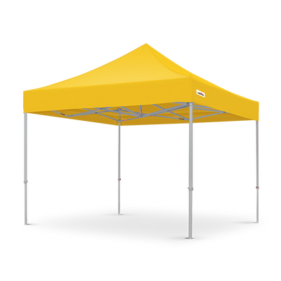 Yellow 10' x 10' Pop-up Tent Canopy with open aluminum frame visible.