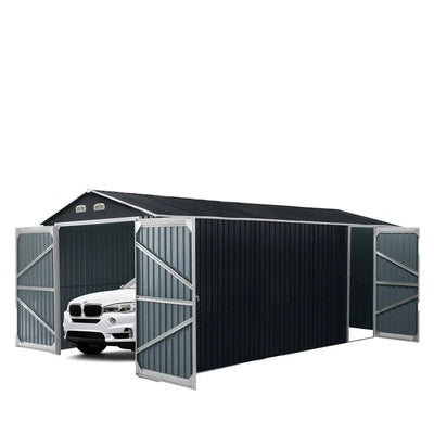 TMG Industrial 13’ x 20’ Metal Garage Shed with Double Front Doors, 7’9” Peak Height, Side Entry Door, 240 Sq-Ft Floor Space, TMG-MS1320A