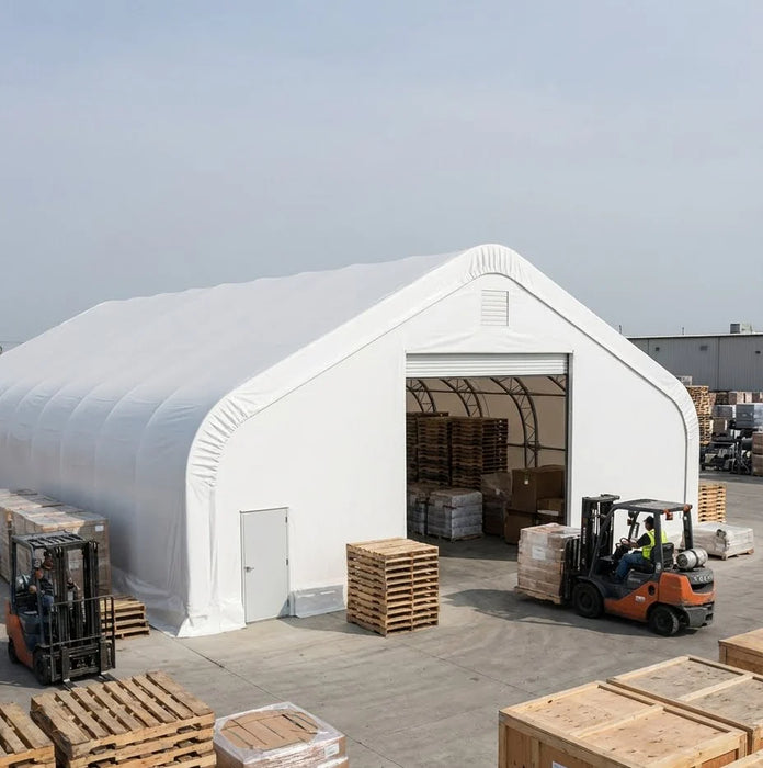 Snow Series™ 40' x 80' Dual Truss Storage Shelter, 25 PSF Snow Load Rated, Engineering Drawing, Heavy Duty 21 oz PVC Cover & Drive Through Doors, TMG-DTE4080-SR25