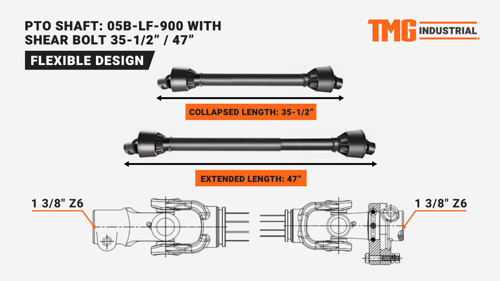Déchiqueteuse à bois compacte industrielle TMG à 3 points, capacité de déchiquetage de 15,2 cm, raccordement de catégorie 1, tracteur 30-75 HP, arbre de prise de force inclus, TMG-WC62-specifications-image