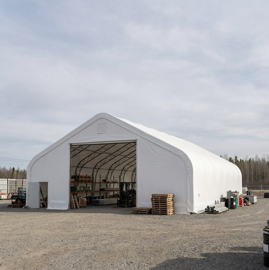 50' x 80' Dual Truss Storage Shelter with Heavy Duty 32 oz PVC Cover & Drive Through Doors, TMG-DT5080-PRO TMG Industrial