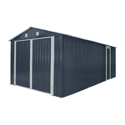 Abri de jardin métallique TMG Heavy Series™ 10' x 20' avec double porte avant et porte latérale, hauteur de pointe de 8', TMG-MS1020B