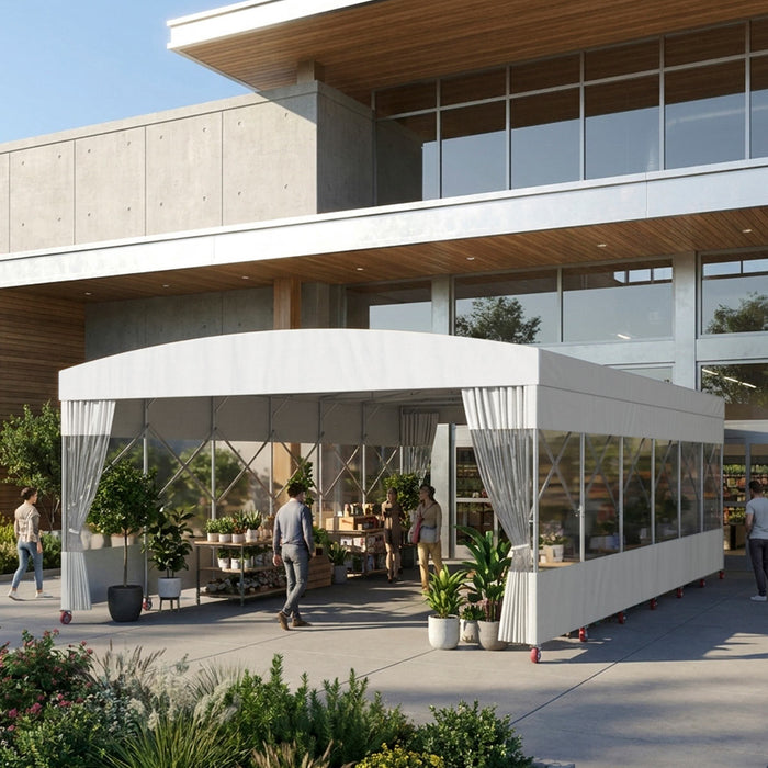 30' x 40' Retractable Mobile Shelter, 13' Clearance, 6" Nylon Casters, 17 oz PVC Cover, TMG-STM3040