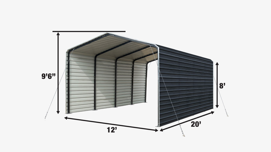 12' x 20' Metal Shed Carport with 8' Enclosed Sidewalls, TMG-MSC1220F