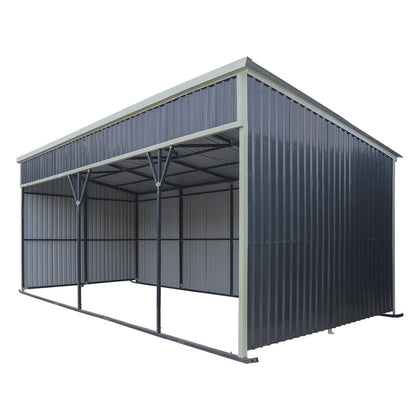 12’ x 27’ Horse Run-In Shed with Portable Skid Mount and Wide Front Opening for Livestock Shelter, Bolts & Nuts Assembling TMG-MSK1227