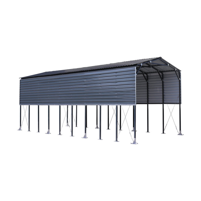TMG-MSB1230 12' x 30' Metal Shed Boat Shelter with 12.5' peak height and 10.5' sidewall height, galvanized steel frame and metal roof panels