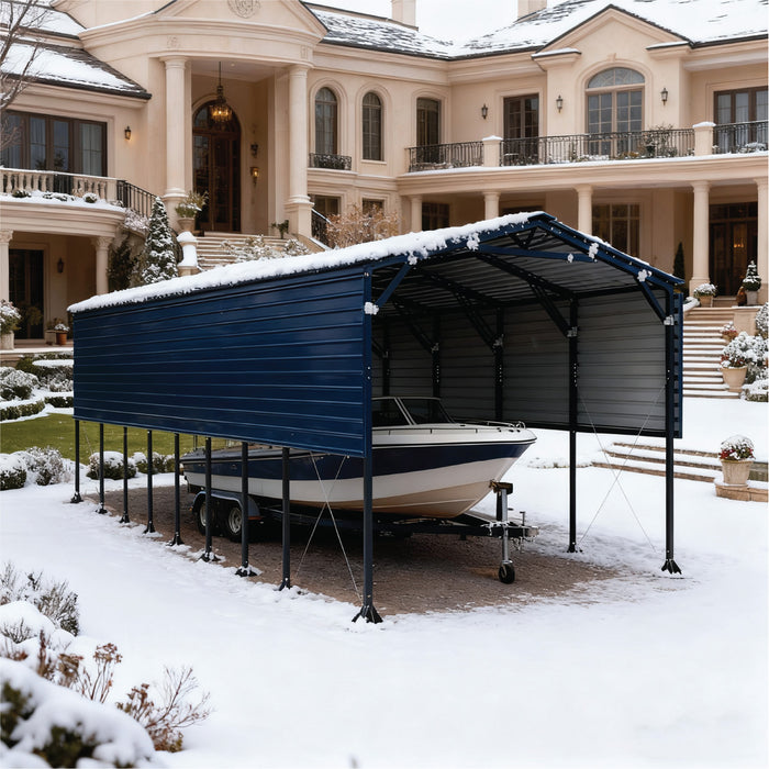 TMG-MSB1240 12' x 40' metal shed boat shelter, 12.3' peak height, 11.0' clearance
