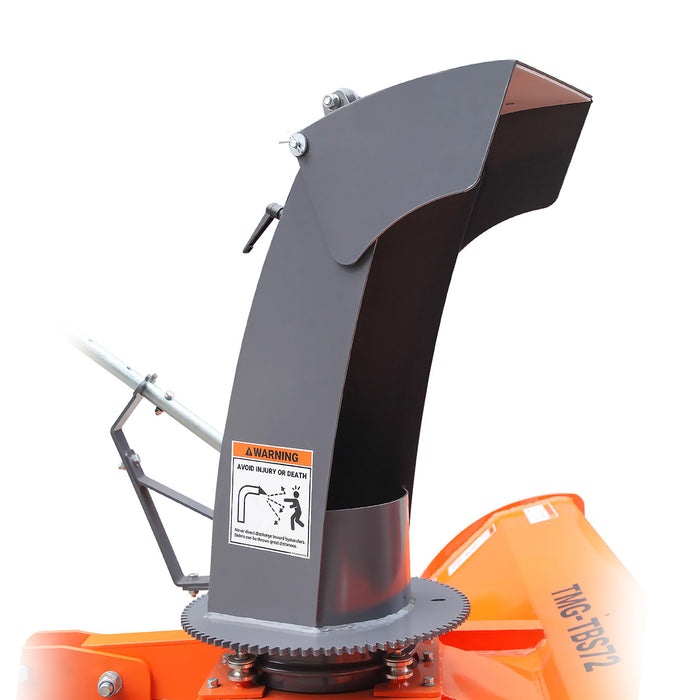 TMG Industrial 72” Skid Steer Snow Blower, 45-75 HP Loader Required, 24” Diameter Impeller, 360° Snow Chute, TMG-SSB72