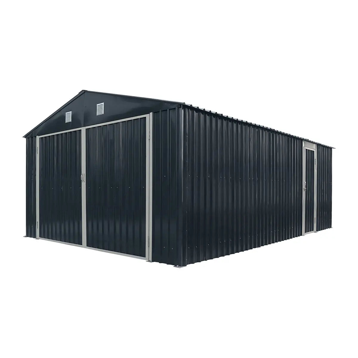 TMG 13' x 20' Metal Garage Shed with Double Front Doors and Side Entry