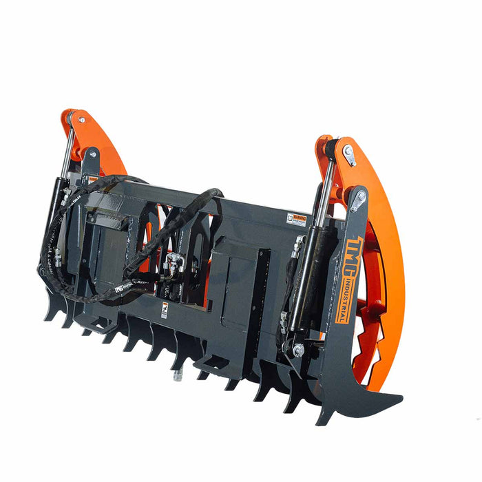 TMG Industrial Skid Steer Skeleton Root Rake Grapple, 2600 LB Grapple Capacity, Twin Cylinders, 7” Tine Spacing, TMG-SRR72