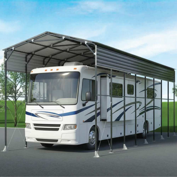 14' x 40' Metal Shed Shelter for Class-A RV with 16'2" Peak Height, 15' Inner Clearance, and 14'1" Open Sidewalls, TMG-MSRV1440
