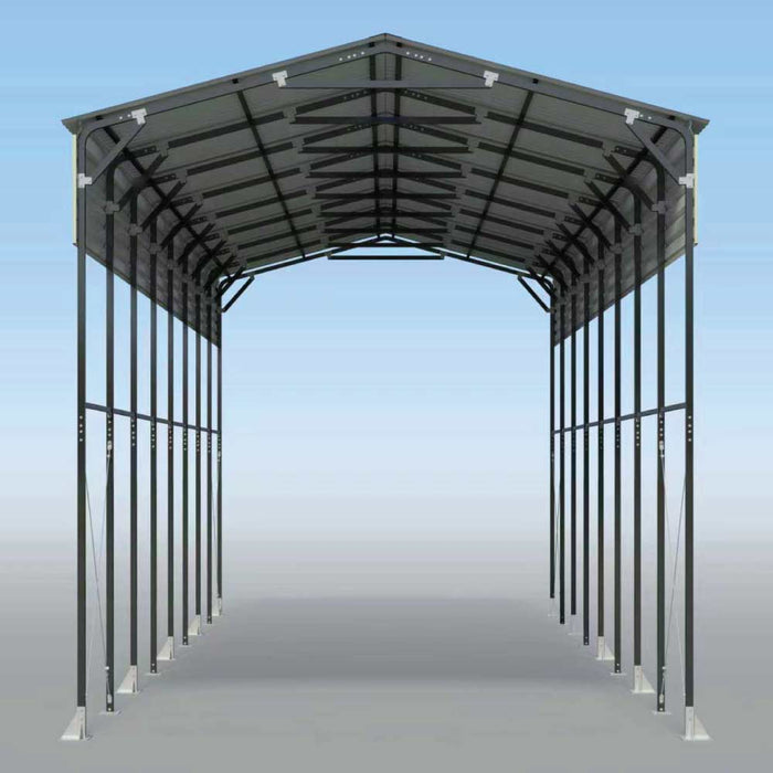 14' x 40' Metal Shed Shelter for Class-A RV with 16'2" Peak Height, 15' Inner Clearance, and 14'1" Open Sidewalls, TMG-MSRV1440
