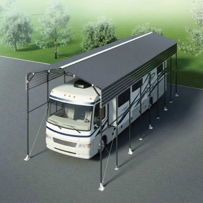 14' x 40' Metal Shed Shelter for Class-A RV with 16'2" Peak Height, 15' Inner Clearance, and 14'1" Open Sidewalls, TMG-MSRV1440
