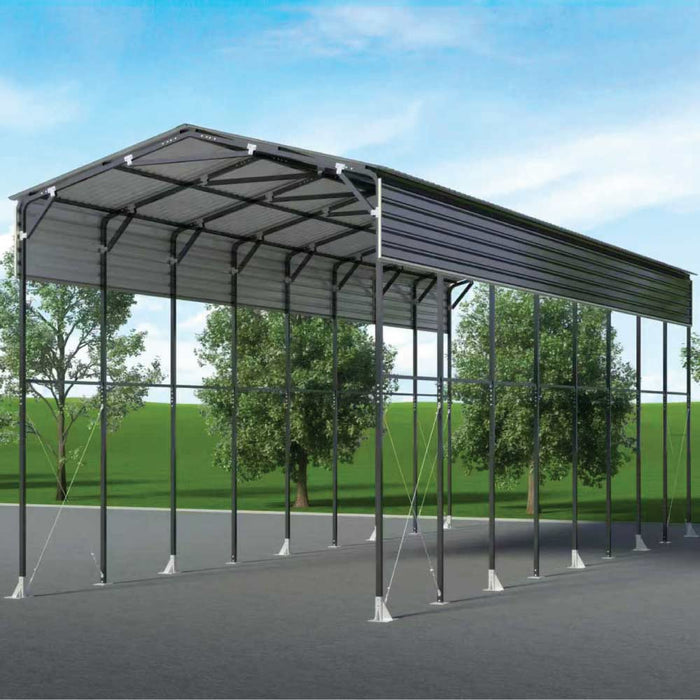 14' x 40' Metal Shed Shelter for Class-A RV with 16'2" Peak Height, 15' Inner Clearance, and 14'1" Open Sidewalls, TMG-MSRV1440

