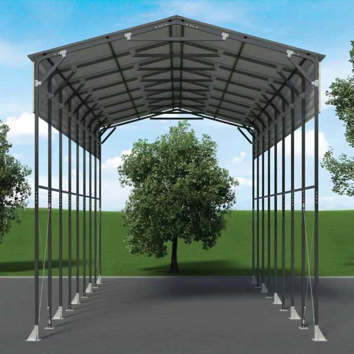 14' x 40' Metal Shed Shelter for Class-A RV with 16'2" Peak Height, 15' Inner Clearance, and 14'1" Open Sidewalls, TMG-MSRV1440
