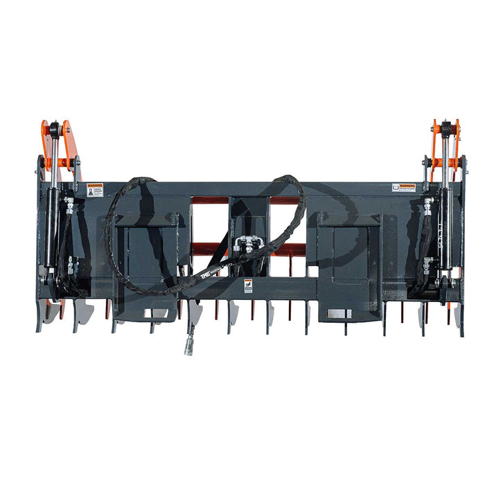 TMG Industrial Skid Steer Skeleton Root Rake Grapple, 2600 LB Grapple Capacity, Twin Cylinders, 7” Tine Spacing, TMG-SRR72