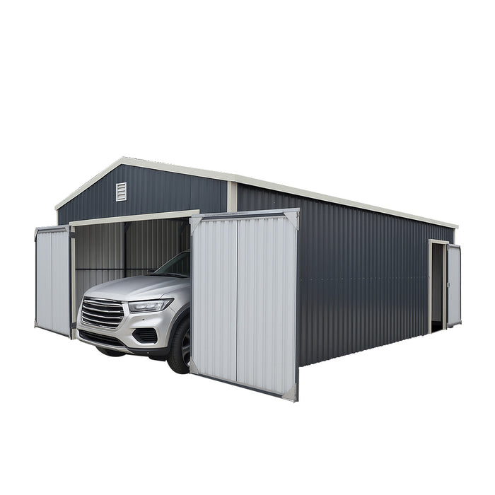 16' x 24' Metal Garage Shed with Swing Front & Side Doors, 10'6" Peak Height, TMG-MS1624A