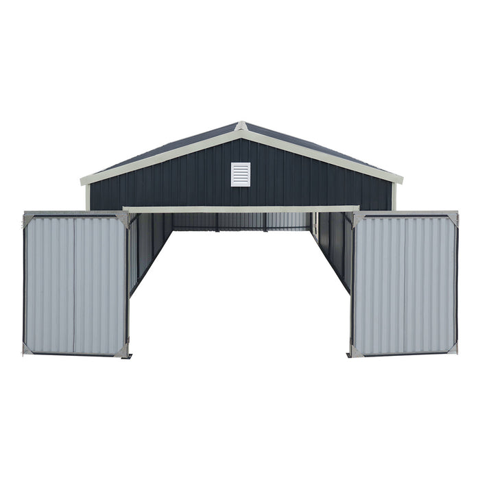 TMG-MS1624A 16' x 24' metal garage shed with swing front and side doors and 10'6" peak height

