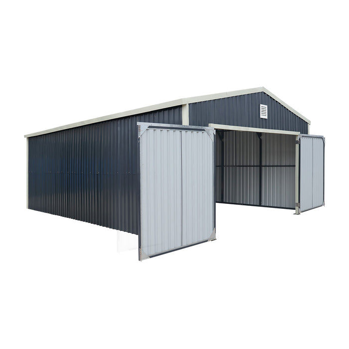 TMG-MS1624A 16' x 24' metal garage shed with swing front and side doors and 10'6" peak height
