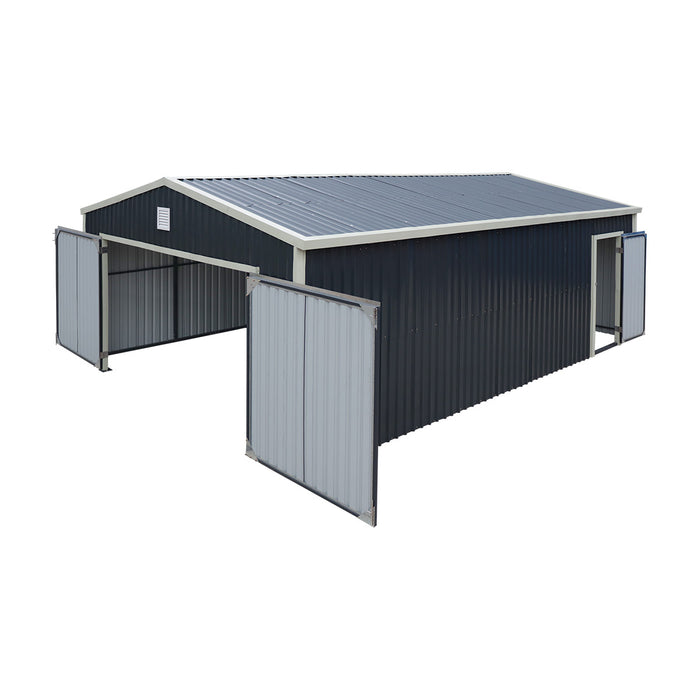 TMG-MS1624A 16' x 24' metal garage shed with swing front and side doors and 10'6" peak height
