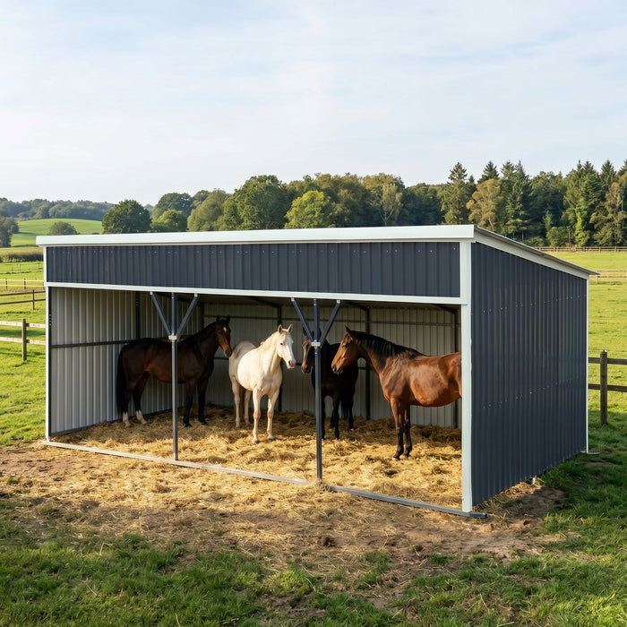 12’ x 27’ Horse Run-In Shed with Portable Skid Mount and Wide Front Opening for Livestock Shelter, Bolts & Nuts Assembling TMG-MSK1227