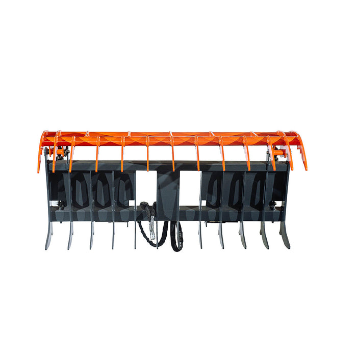 TMG Industrial Skid Steer Skeleton Root Rake Grapple, 2600 LB Grapple Capacity, Twin Cylinders, 7” Tine Spacing, TMG-SRR72