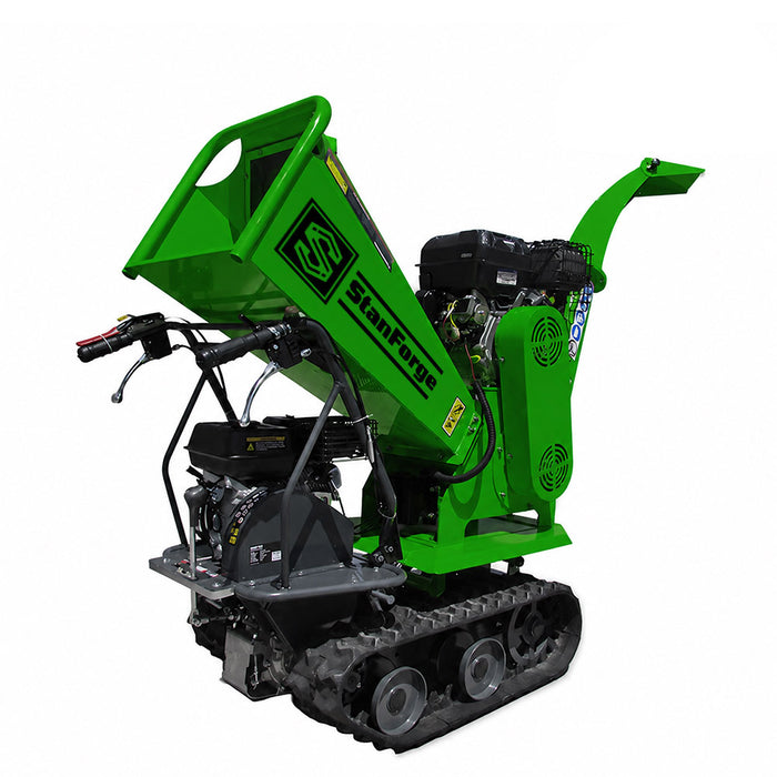 5" Tracked Wood Chipper, Two Gas Engines (15HP and 6.5HP), Adjustable Discharge Deflector, Heavy-Duty Chassis, SF-GWCT5L