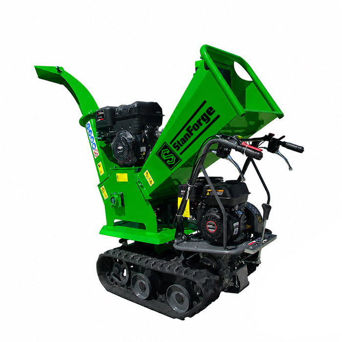 5" Tracked Wood Chipper, Two Gas Engines (15HP and 6.5HP), Adjustable Discharge Deflector, Heavy-Duty Chassis, SF-GWCT5L