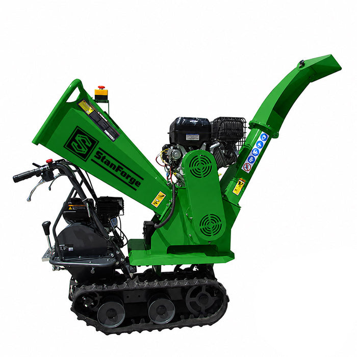 5" Tracked Wood Chipper, Two Gas Engines (15HP and 6.5HP), Adjustable Discharge Deflector, Heavy-Duty Chassis, SF-GWCT5L