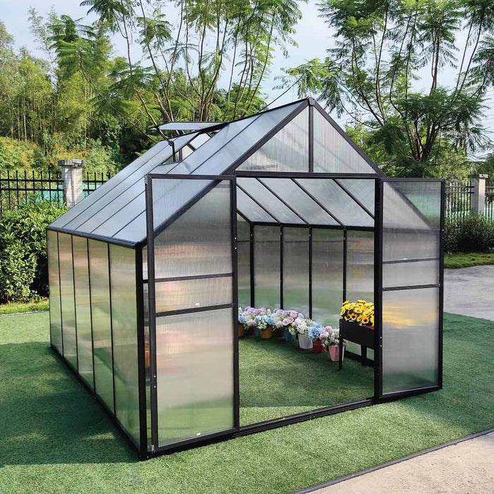6' x 8' Greenhouse with Polycarbonate Roof and Walls, Durable Aluminum Frame, Quick Assembly, Essential Series, TMG-GHE0608