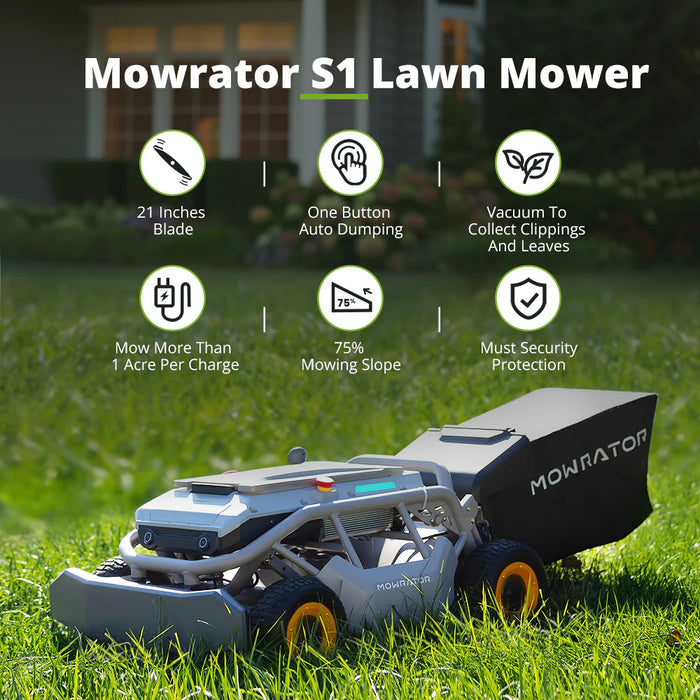 MowRator Robotic Lawnmower, S1 Pro Series 4WD, All-In-One Battery Remote Control, 3-In-1 System (Mulch, Bag, Discharge), Model# TMG-MO1008