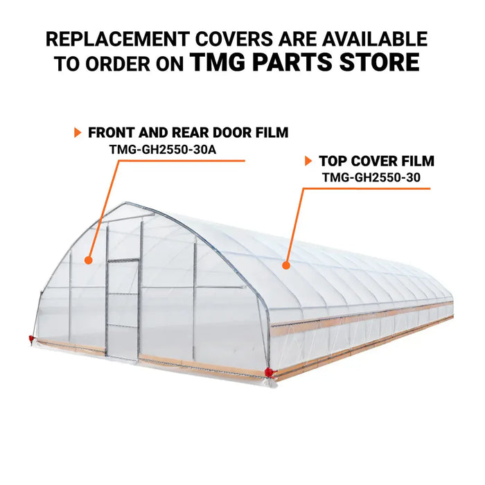 25' x 50' Tunnel Greenhouse Grow Tent w/6 Mil Clear EVA Plastic Film, Cold Frame, Hand Crank Roll-Up Sides, Peak Ceiling Roof, TMG-GH2550-V2 (Previously GH2550)