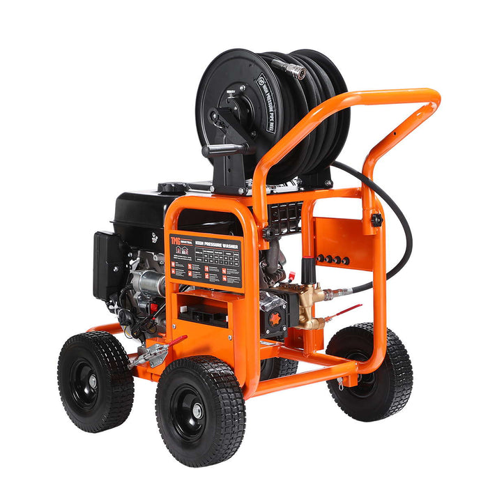 Nettoyeur haute pression à essence 3600 PSI, 4 GPM, moteur à essence 420cc, pompe triplex industrielle, enrouleur de tuyau 98', TMG-GPW36R