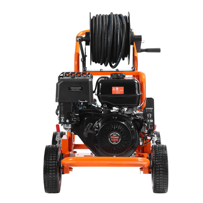 Nettoyeur haute pression à essence 3600 PSI, 4 GPM, moteur à essence 420cc, pompe triplex industrielle, enrouleur de tuyau 98', TMG-GPW36R