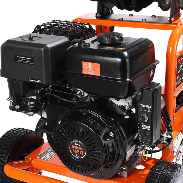 Nettoyeur haute pression à essence 3600 PSI, 4 GPM, moteur à essence 420cc, pompe triplex industrielle, enrouleur de tuyau 98', TMG-GPW36R