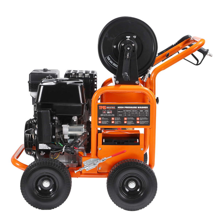 4000 PSI Gas Pressure Washer, 4 GPM, 500cc Gas Engine, Industrial Triplex Pump, 98' Hose Reel, TMG-GPW40R